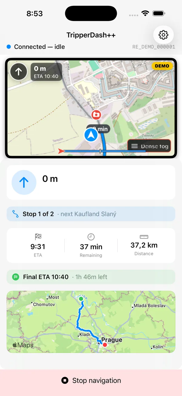 Turn-by-turn with stops, weather and cameras