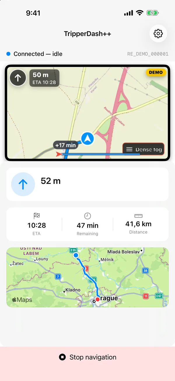 Alternative route, time difference on the dash