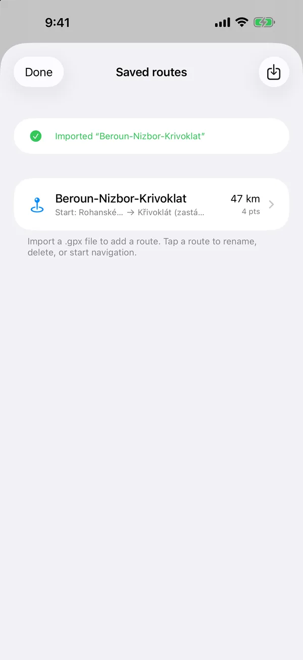 Import GPX and save routes
